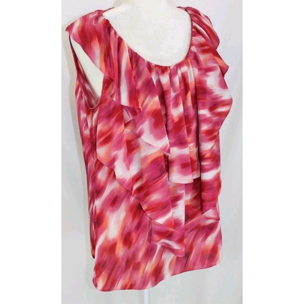Anne Klein Women’s Size XL Tank Top Red Multicolored Round Neck Ruffle - Picture 5 of 6